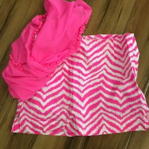Lilly Pulitzer hot pink skirt skort + gap scarf